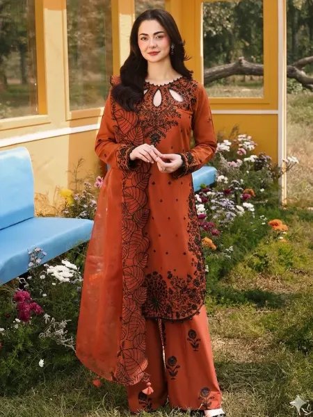 open lace back dress Pakistan and indian orange wedding dress – Sareenaa main image 1